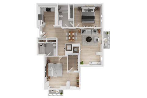 Floor plan for 2 beds, 2 baths, 1105 sqft